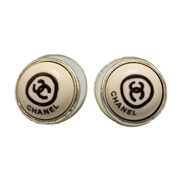 CHANEL 2000 Silver Cc Logo Push Back Costume Earrings