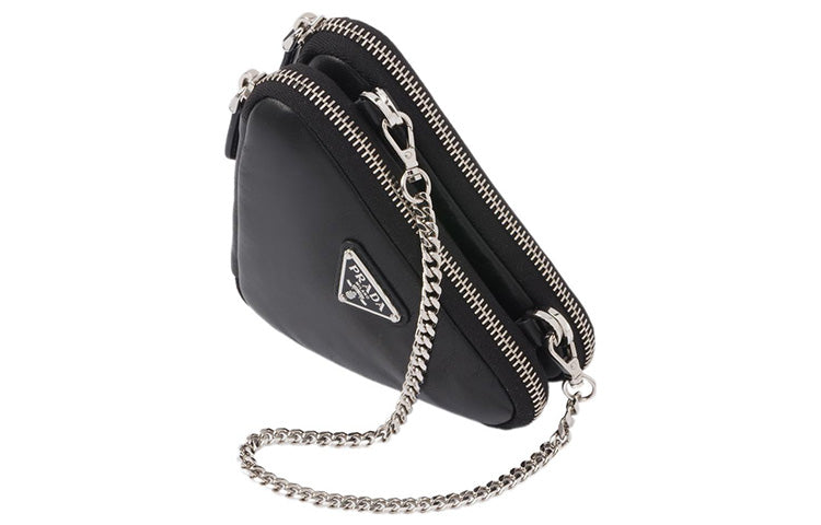 PRADA Leather One Shoulder Crossbody Clutch Mini Women's Black