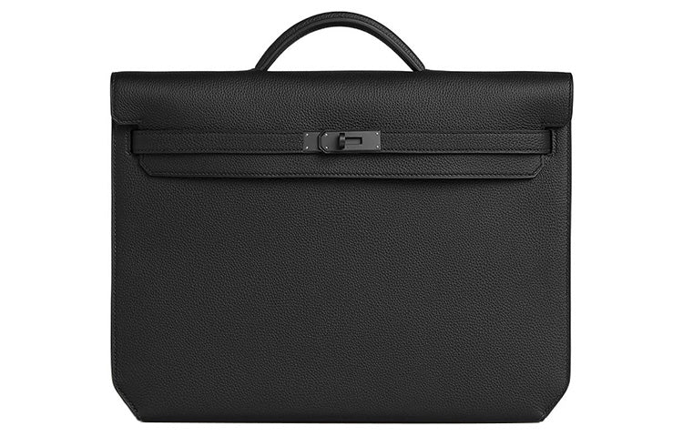 HERMES Kelly Depeches Togo Calfskin Business Bag Handbag Men's 89 Noir Black