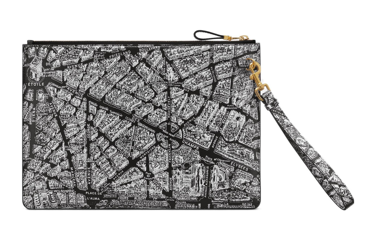 DIOR Calfskin Portable Clutch Women's Black/White