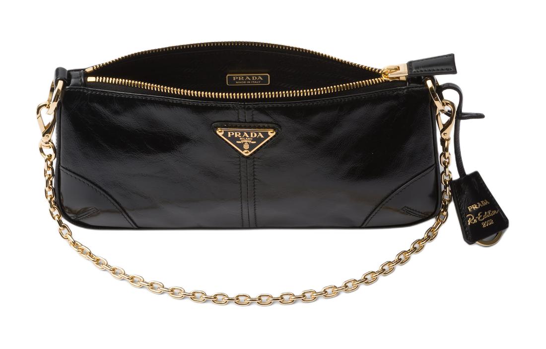 PRADA Re Edition Leather Crossbody Bag, Shoulder Bag Medium Size Women's Black