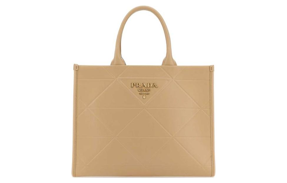 PRADA Leather Tote Bag Shopping Bag Handbag Medium Size Women's Beige Yellow
