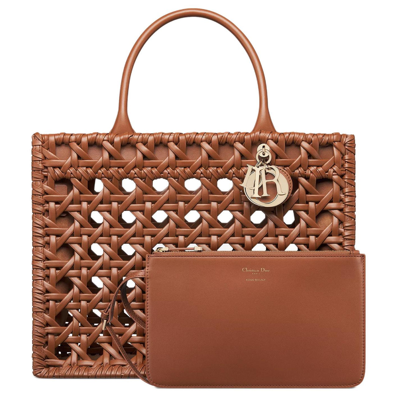 DIOR Calfskin Tote Bag Shopping Bag Handbag Medium Size Women's Brown