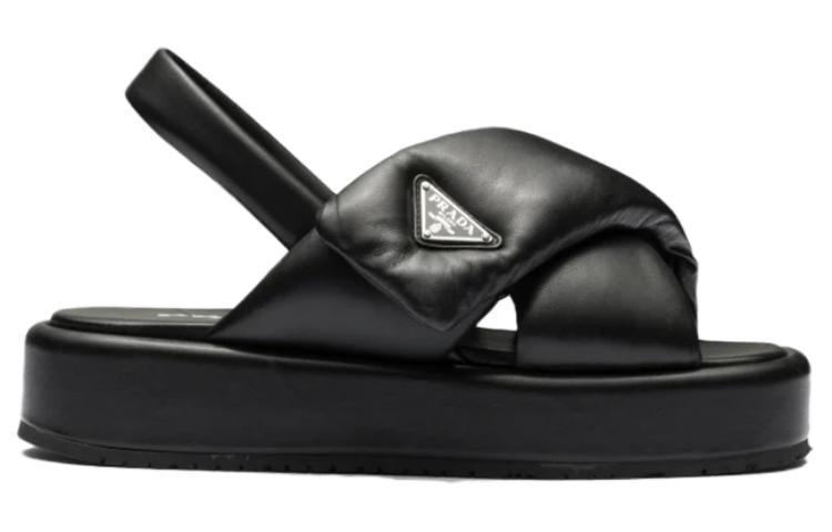 PRADA Soft Padded 35mm Wedge Sandals Black Nappa Leather Women's