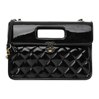 CHANEL Patent Leather Zipper Bag Messenger Bag Briefcase Shoulder Bag Crossbody Bag Handbag Women's Black