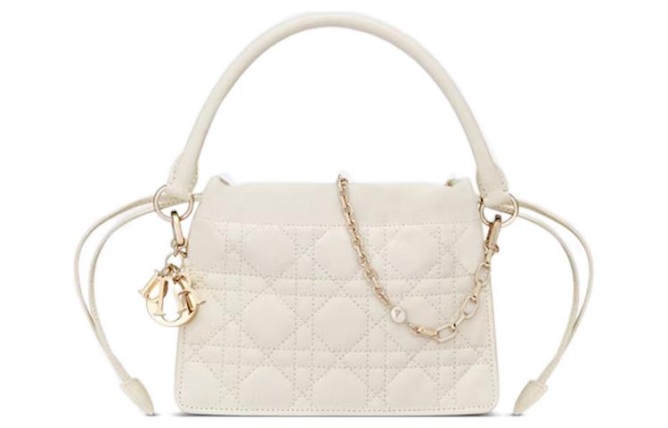 DIOR Lady Dior Sheepskin Drawstring Bag, Handheld, One Shoulder Handbag Mini Women's White
