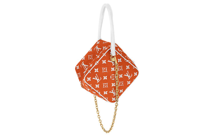 LOUIS VUITTON LV Match Cow Leather Dice Bag Chain Bag Handbag Women's Orange Red