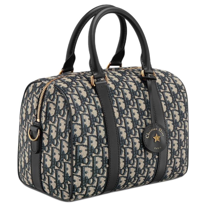 DIOR Oblique Jacquard With Leather Boston Bag Handbag Shoulder Bag Crossbody Bag Regular Women's Blue