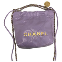 CHANEL Cow Leather Tote Bag Shopping Bag Shoulder Bags Mini Women's Taro Purple
