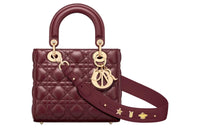 DIOR Lady DiorMy ABCDior Wicker Pattern Lambskin Shoulder Bag Crossbody Bag Handbag Small Size Women's Burgundy