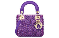 DIOR Lady Dior Rhinestone Embroidered Calfskin Shoulder Bag Crossbody Bag Handbag Mini Women's Purple
