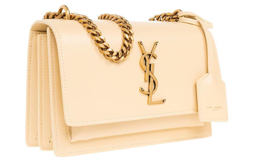 SAINT LAURENT SUNSET Calfskin Sunset Bag, Shoulder Bag, Crossbody Bag Trumpets Women's Yellow