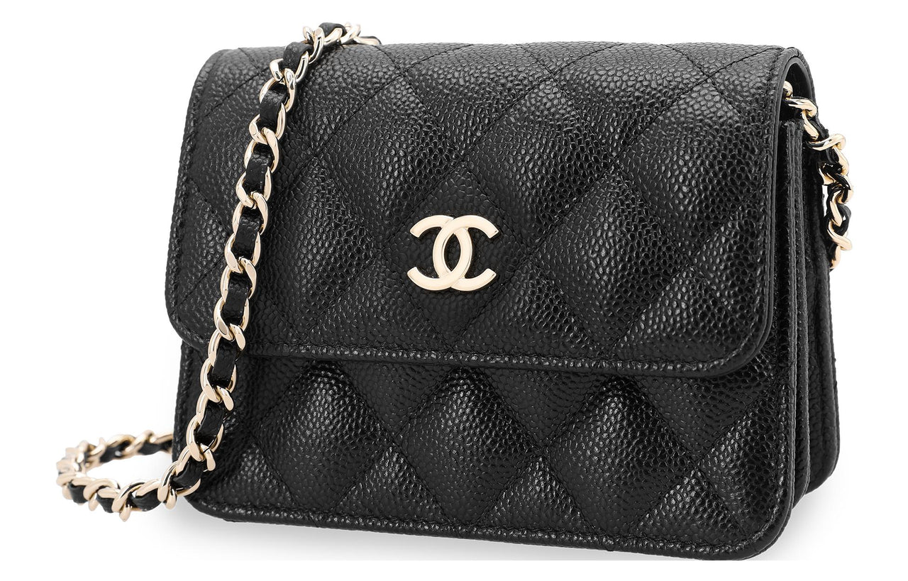 CHANEL Ribbon Chain Mini Cardholder Crossbody Black