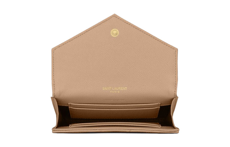 SAINT LAURENT Monogramme Quilted Leather Calfskin Envelope Wallets Small Size Women's Dark Beige