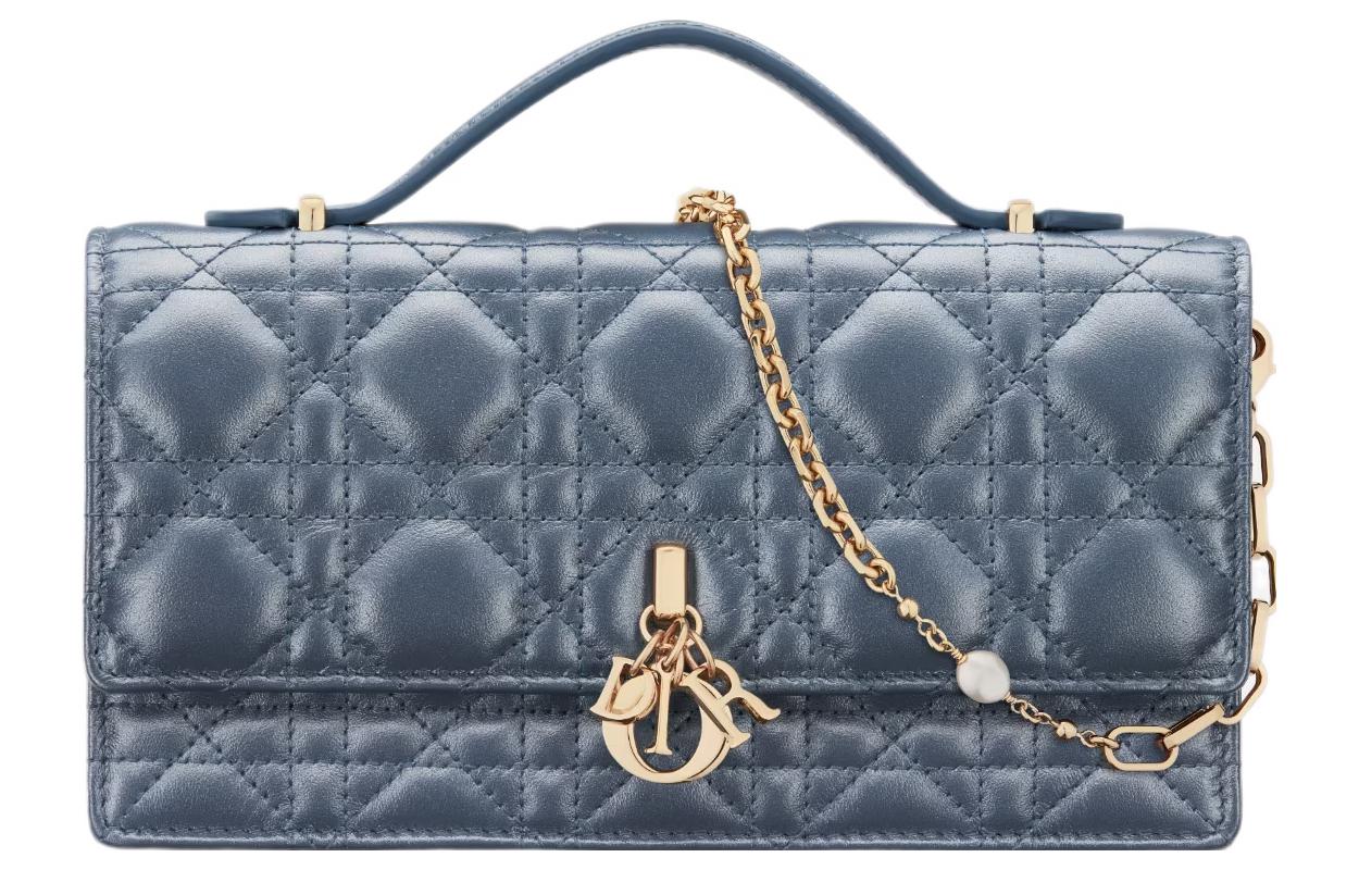 DIOR Sheepskin Shoulder Bag Crossbody Bag Mini Women's Light Midnight Blue