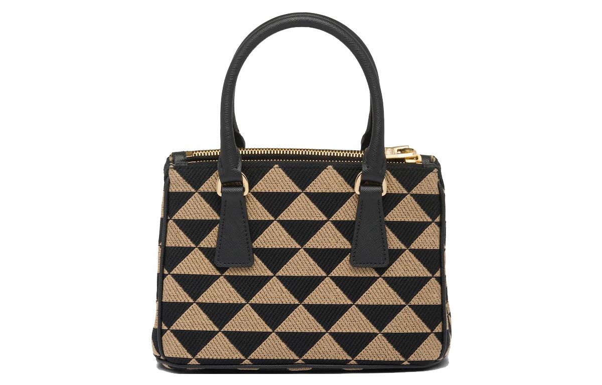 PRADA Galleria Killer Bag Embroidered Fabric With Leather Shoulder Bag Crossbody Bag Handbag Women's Black/Beige Yellow