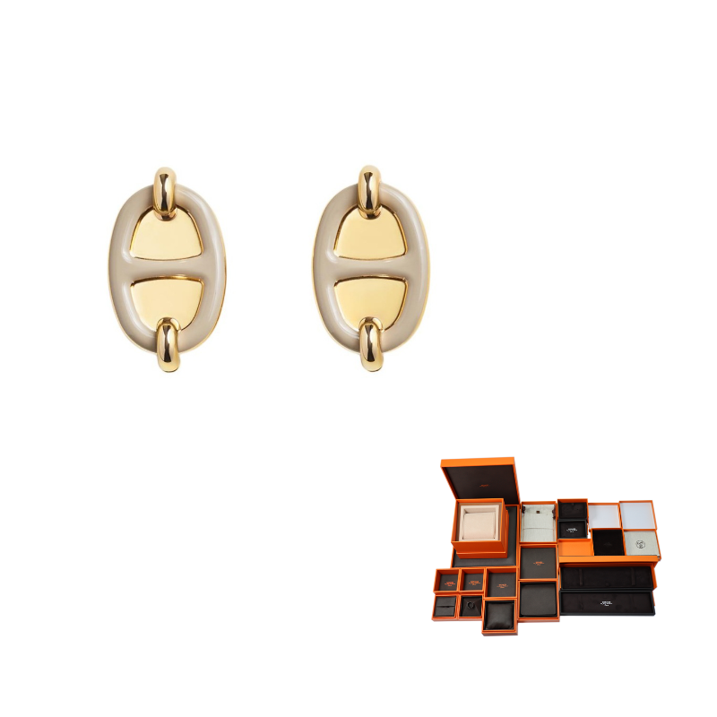 HERMES Metal Gold Plated Earrings Women's Gold