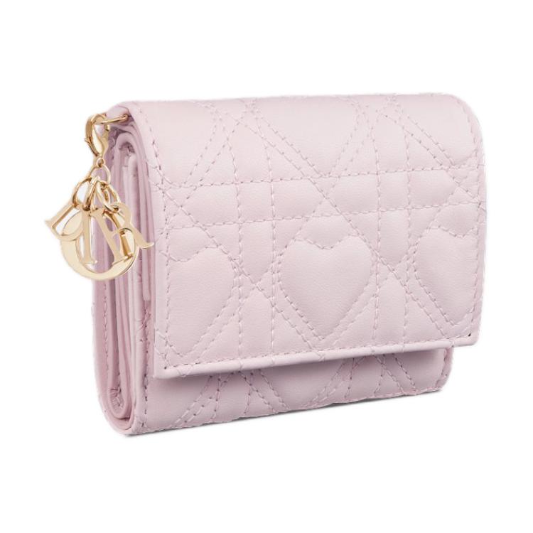 DIOR Dioramour DiorLady Dior Lambskin Wallet Women's Light Pink