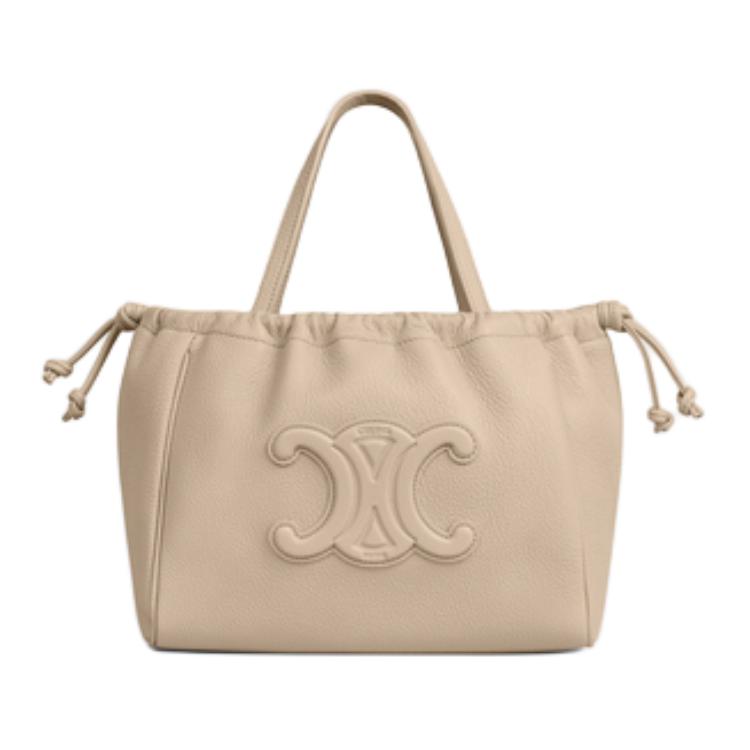 CELINE Grained Calfskin Shoulder Bag Crossbody Bag Handbag Small Size Women's Light Beige