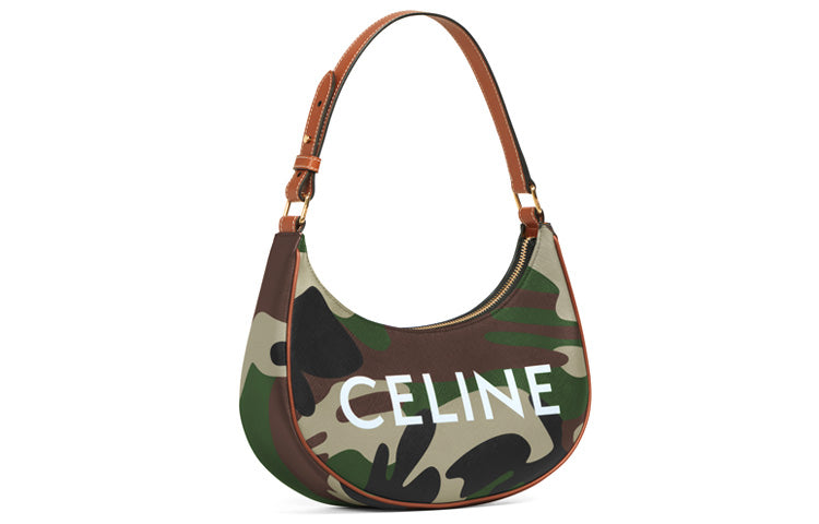 CELINE AVA Canvas With Leather Handbag, Shoulder Bag, One Shoulder Women's Camouflage Print/Khaki
