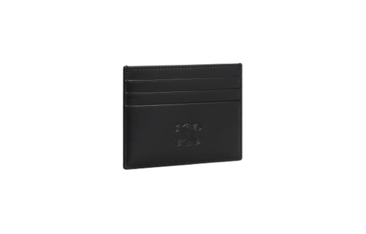 CELINE Satin Cow Leather Card Holder Tubas Men's Black