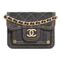 CHANEL Denim Shoulder Bag Crossbody Bag Mini Women's Black