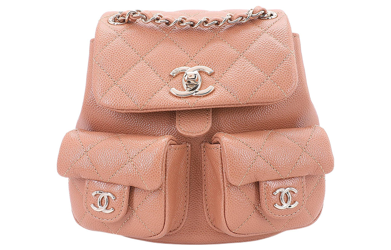CHANEL 23P Spring And Summer Duma Grained Embossed Cow Leather Backpack Small Size Women's Milk Tea Beige/Caramel