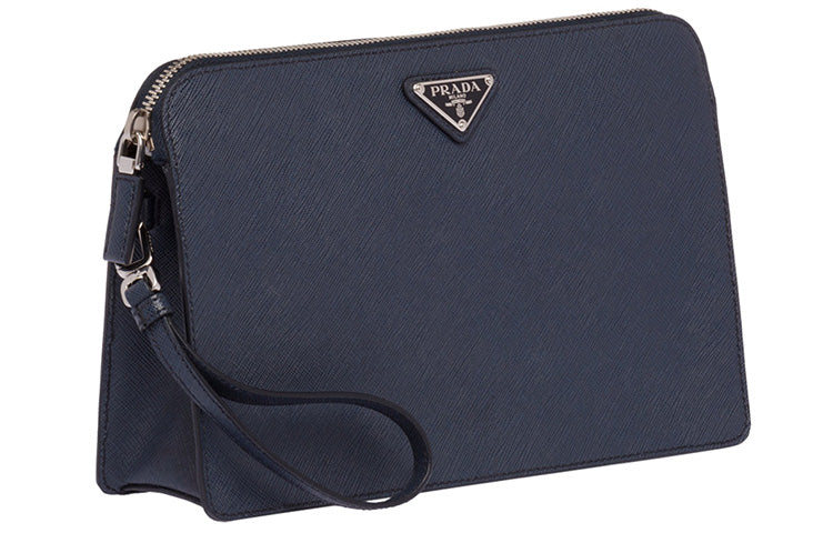 PRADA Saffiano Leather Clutch Men's Blue