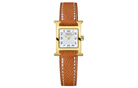 HERMES Heure H Wrist Watch Quartz Movement Genuine Leather Strap 21*17mm White Dial Women's Watch