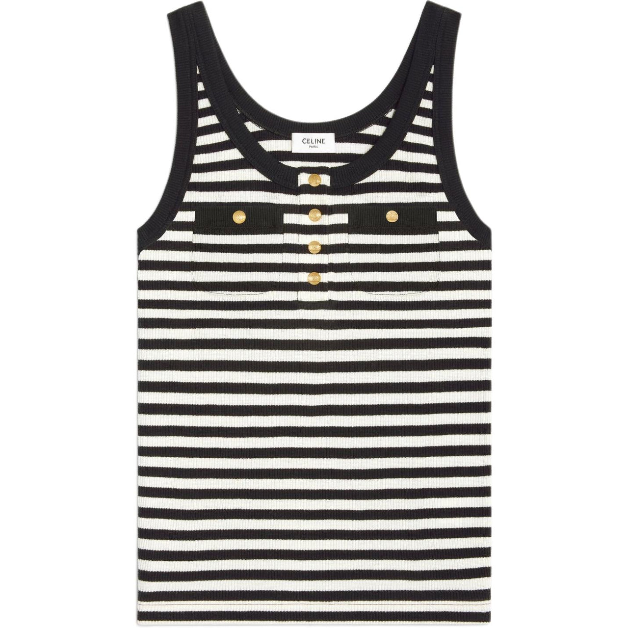 CELINE Marinière Tank Top In Ribbed Cotton Jersey