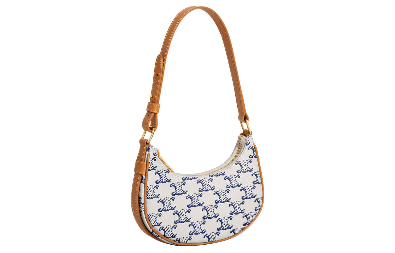 CELINE Canvas With Calfskin Trim Shoulder Bag, Handbag, Shoulder Bag Women's Blue/White