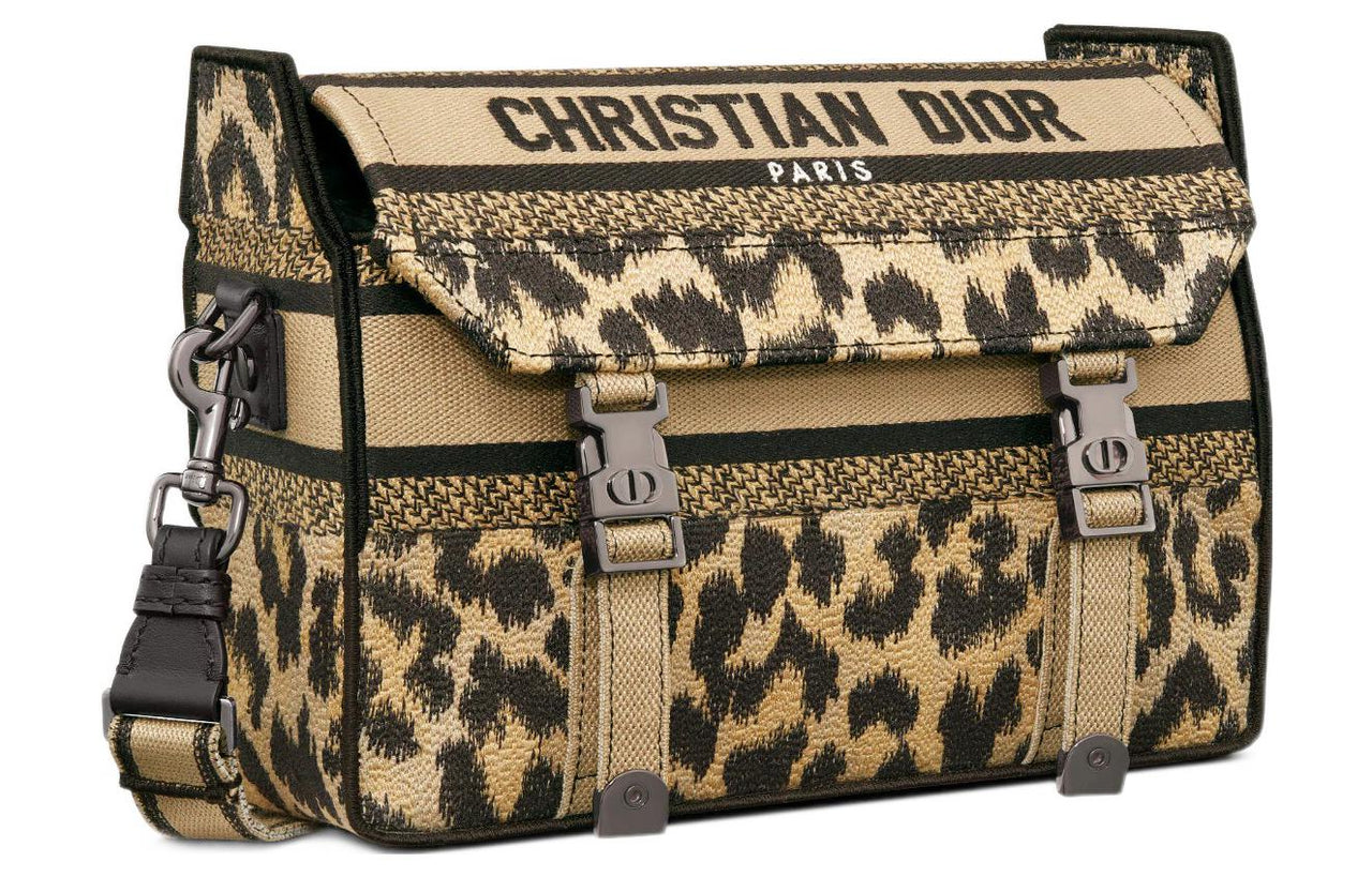 DIOR DiorCamp Embroidery Messenger Bag Shoulder Bag Crossbody Bag Small Size Women's Leopard Print
