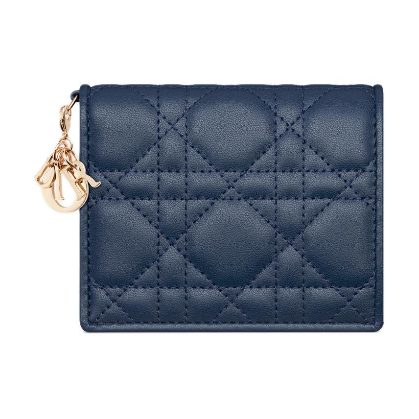 DIOR Lady Dior Lambskin Wallet Mini Women's Dark Blue