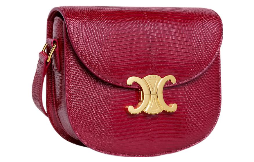 CELINE BesaceTriomphe Lizard Skin Crossbody Bag Shoulder Bag Women's Red