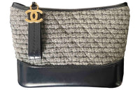 CHANEL Gabrielle Velvet Patchwork With Cow Leather Hobo Bag Shoulder Bag Crossbody Bag Small Size Unisex Dark Blue