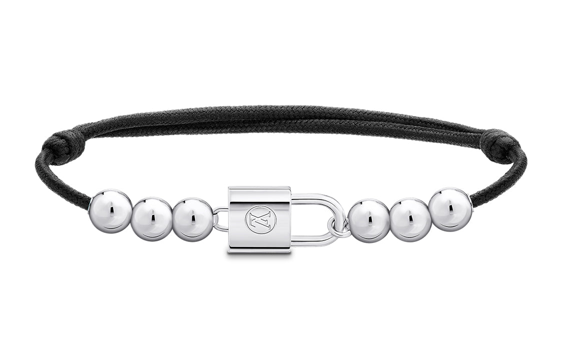 LOUIS VUITTON SiLOUIS VUITTONer Lockit Beads Bracelet SiLOUIS VUITTONer And Blue Polyester Cord