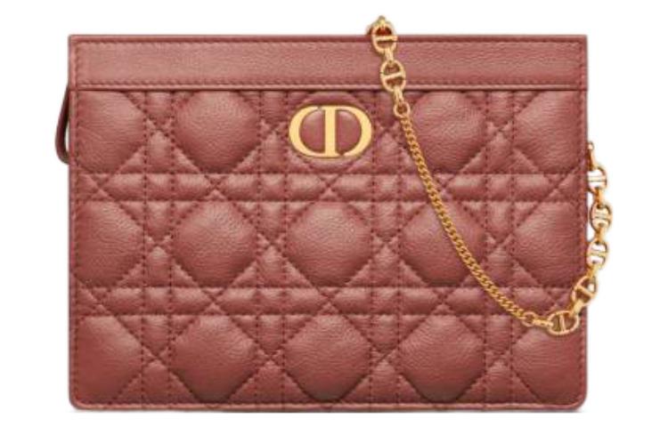 DIOR Caro Cow Leather Portable One Shoulder Crossbody Clutches Women's Rose Pink