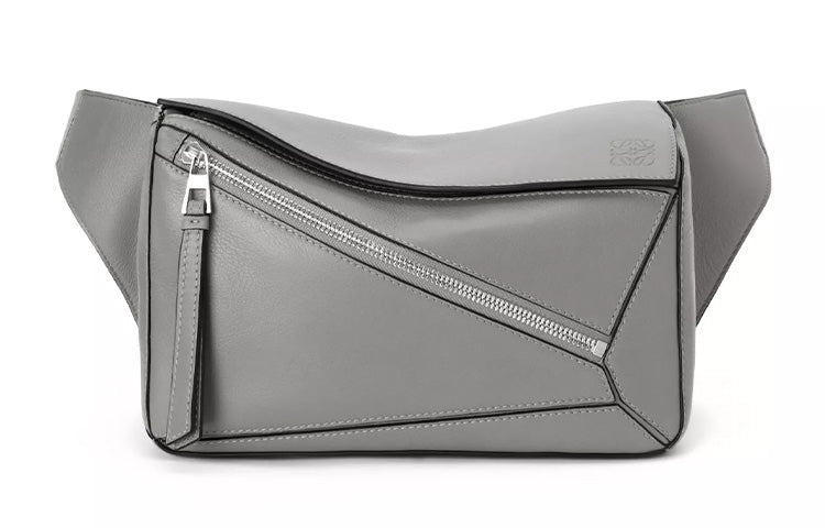 LOEWE Puzzle Smooth Cow Leather Sling Bag, Fanny Pack Small Size Women's Asphalt Gray