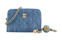 CHANEL 22c Early Spring Denim Shoulder Bag Crossbody Bag Card Holder Coin Purse Mini Unisex Blue