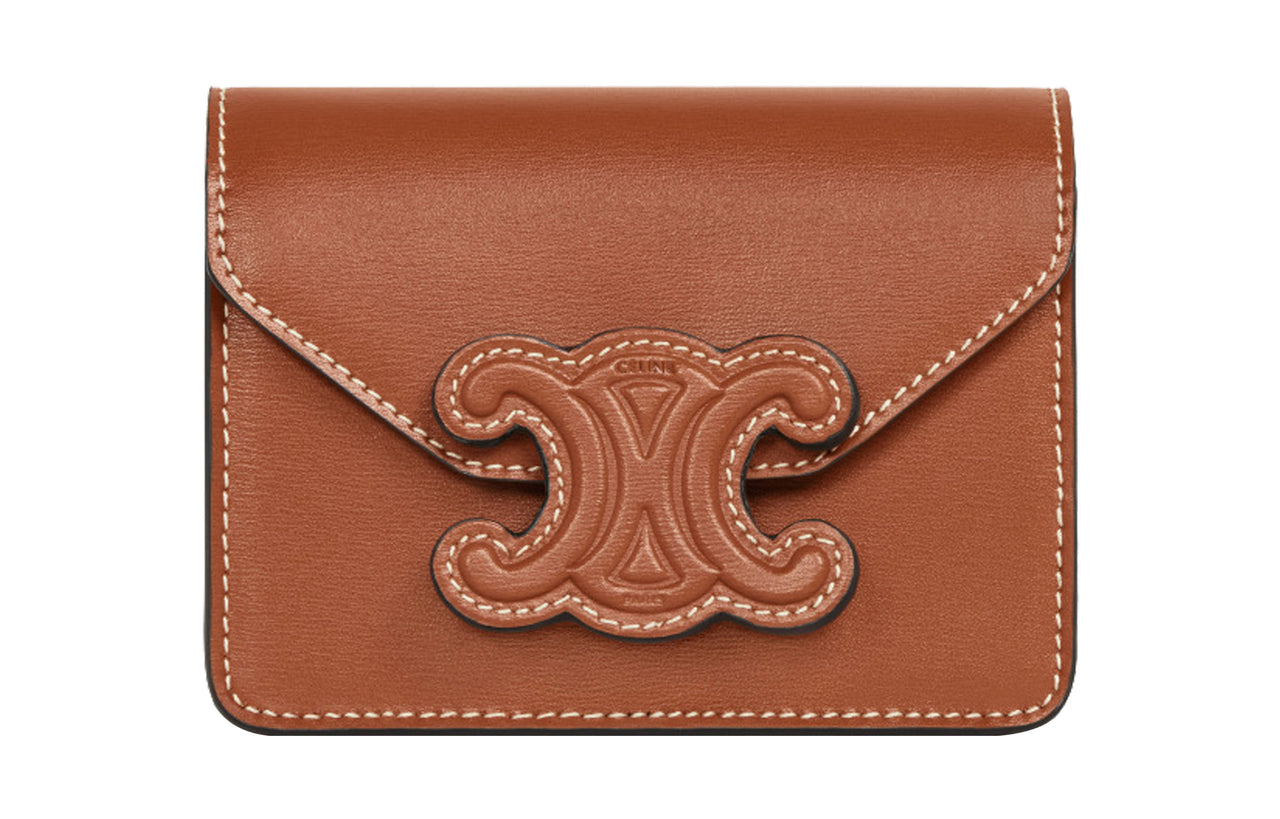 CELINE Cow Leather Card Holder Women's Tawny