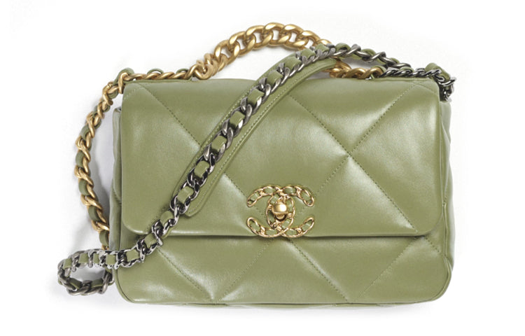 CHANEL 19Bag Sheepskin Shoulder Bag Handbag Crossbody Bag Women's Green