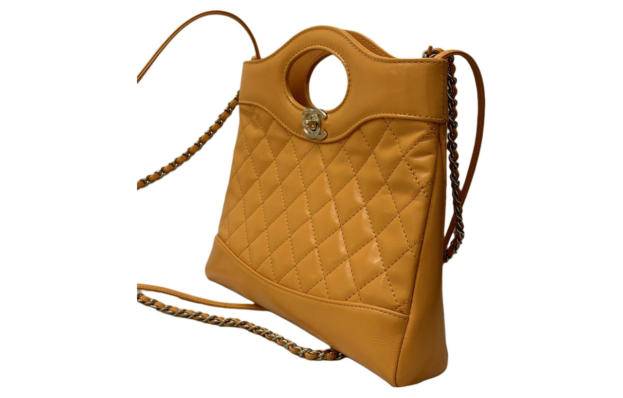 CHANEL Oil Wax Cow Leather One Shoulder Handbag Mini Women's Orange