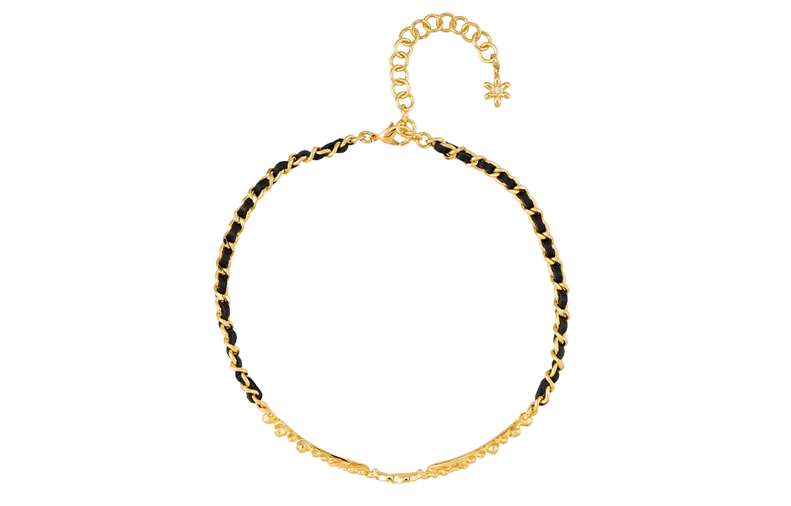 CHANEL Metal, Sheepskin, Rhinestone Necklaces Women's Black