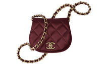 CHANEL Calfskin Clutch, Earphone Case, Coin Purse, Dome Bag, Saddle Bag, Shoulder Bag, Crossbody Bag Women's Burgundy