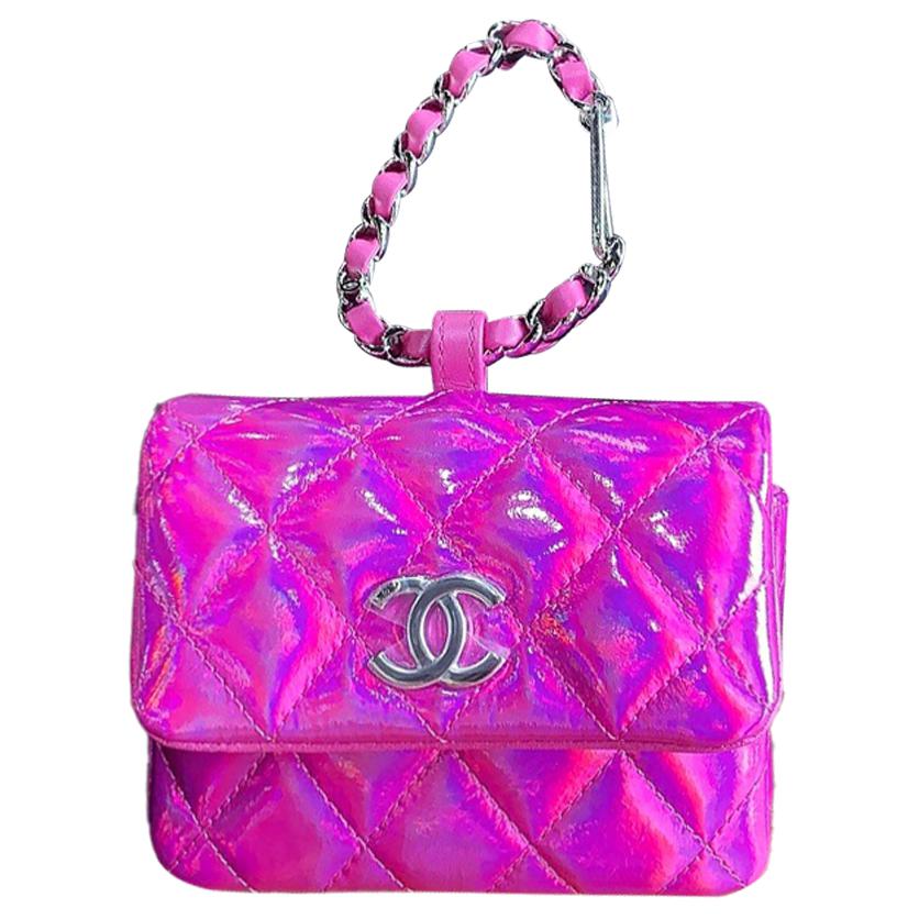 CHANEL Goatskin Suede Handbag Small Size Women's Peach Pink