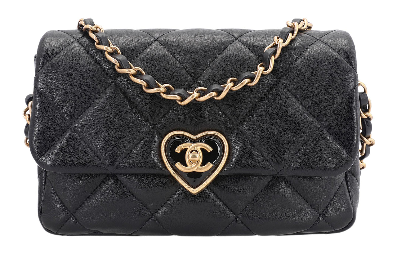 CHANEL Sheepskin Mouth Cover Bag Chain Bag Shoulder Bag Crossbody Bag Medium Size Women's Black