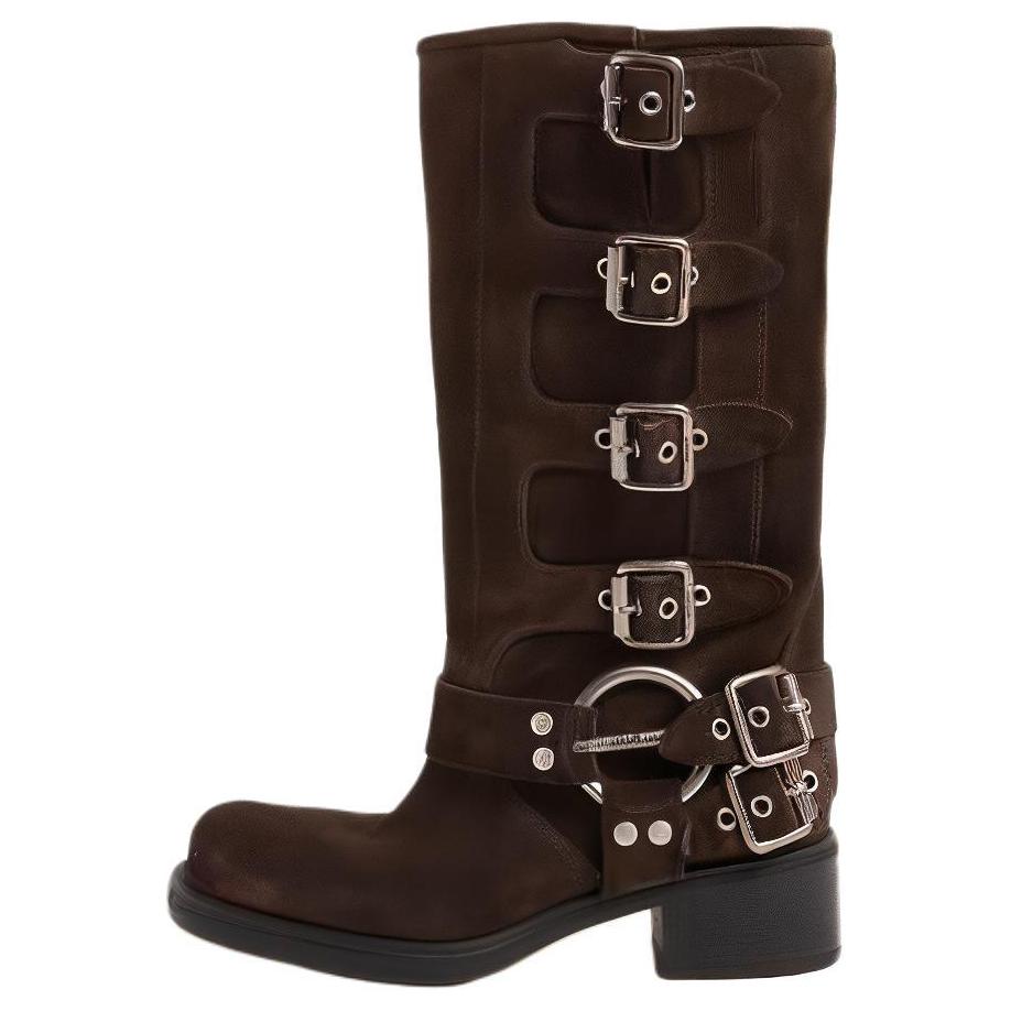 MIU MIU Buckle-detail Block-heel Boots