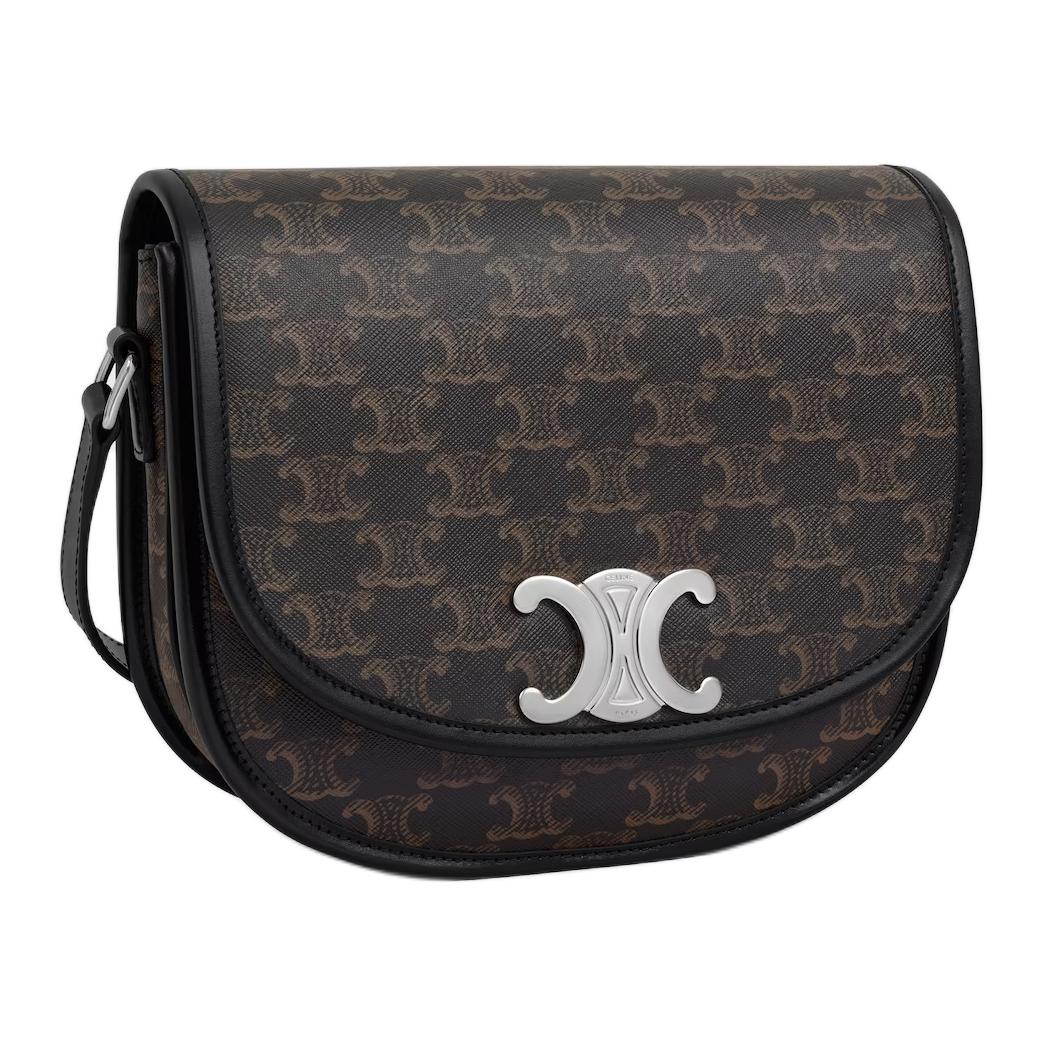 CELINE Besace Canvas Shoulder Bag Medium Size Women's Black