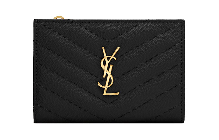 SAINT LAURENT Monogram Cow Leather Wallet Women's Black