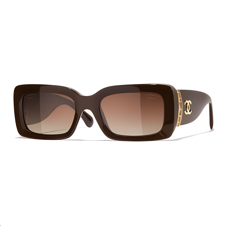 CHANEL Metal Acetate Rectangular Sunglasses Unisex Brown